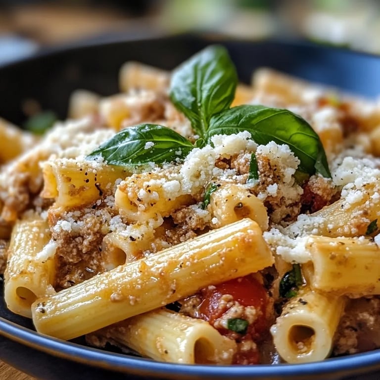 Rigatoni in Hack-Feta-Creme