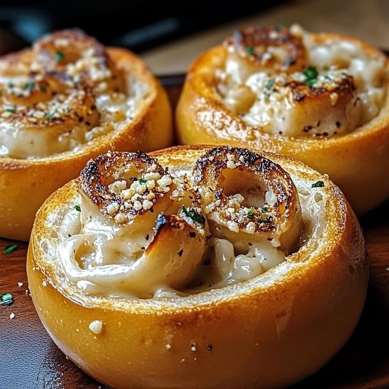 Chicken Alfredo Garlic Bread Bowls