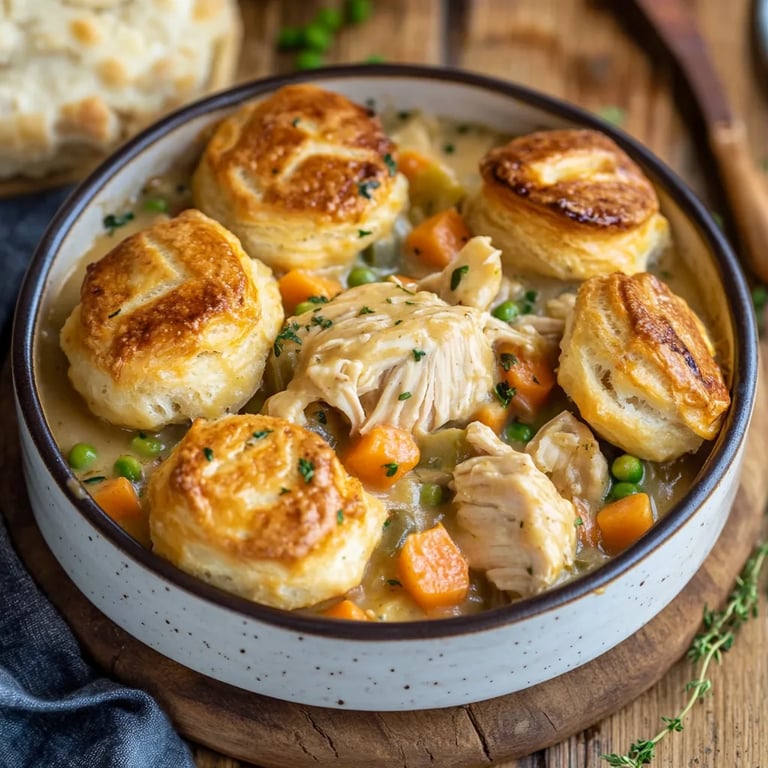 One-Dish Chicken Pot Pie with Golden Biscuits