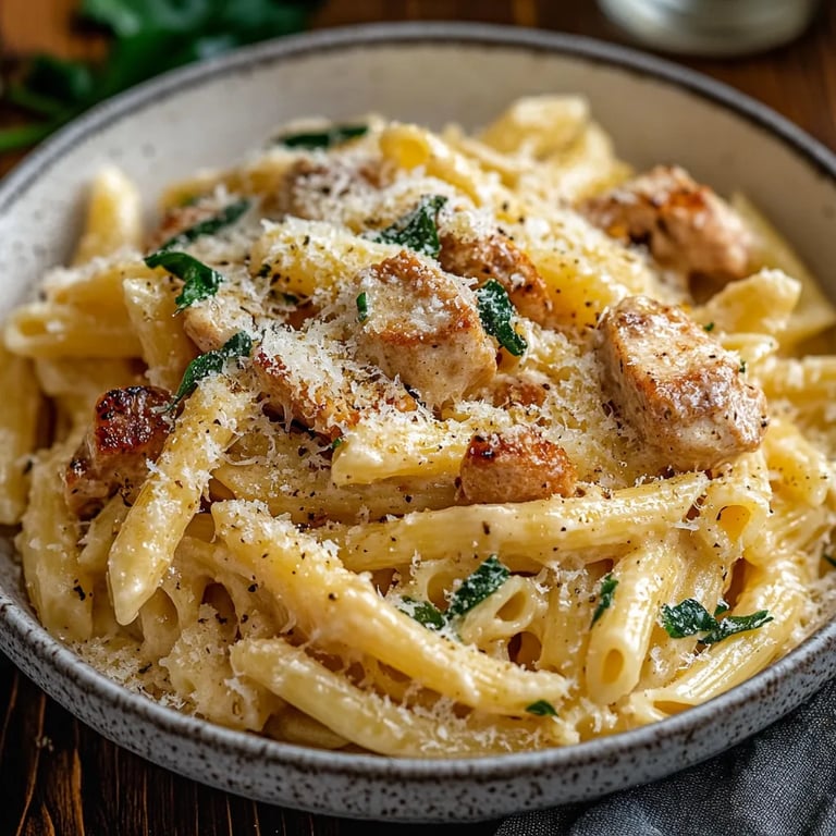 Einfache Knoblauch-Parmesan-Hähnchen-Pasta