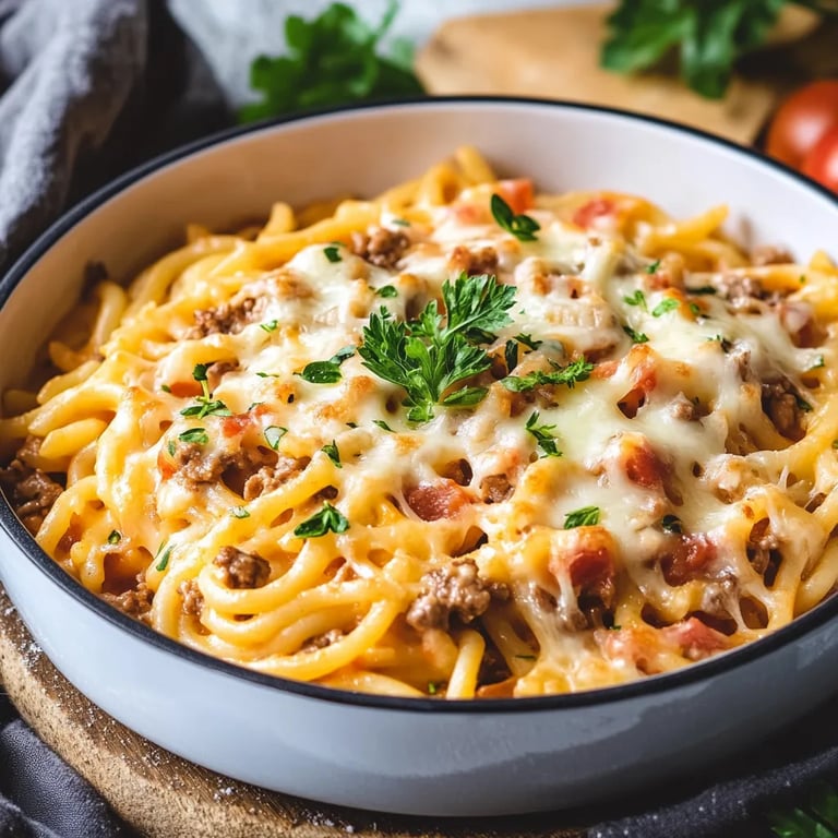 Einfacher Nudelauflauf mit Schinken & Käse