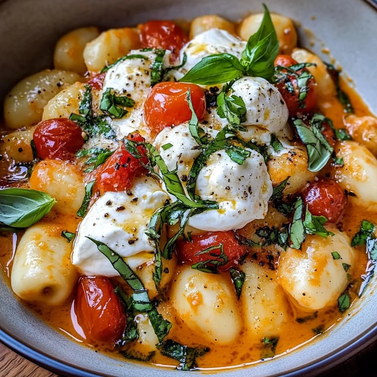 30-Minuten-Cremige Tomaten-Gnocchi mit Burrata