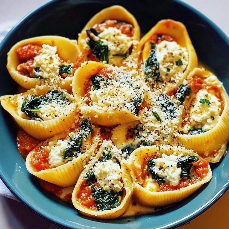 Gefüllte Muschelnudeln mit Spinat und Ricotta