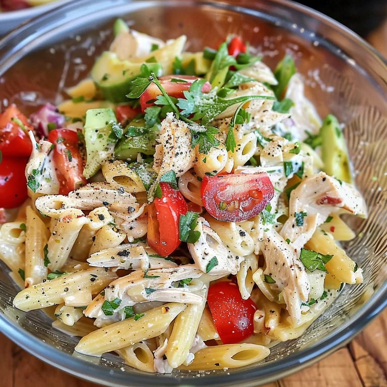 Ensalada de pasta con pollo saludable