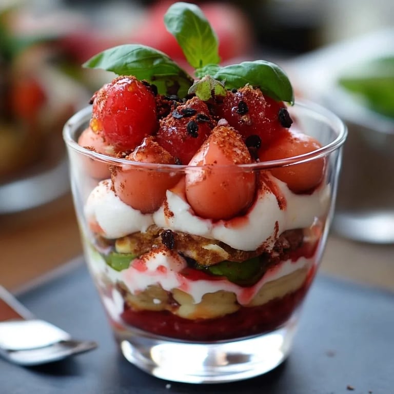 Tomaten-Mozzarella-Tiramisu im Glas