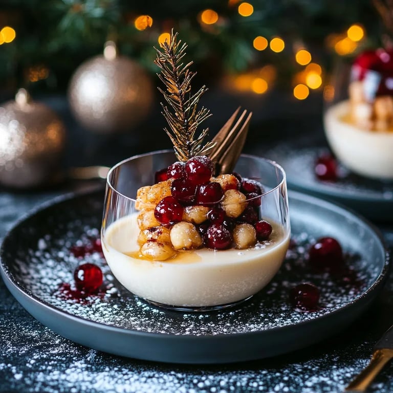 Lebkuchen Panna Cotta mit Glühweinkirschen