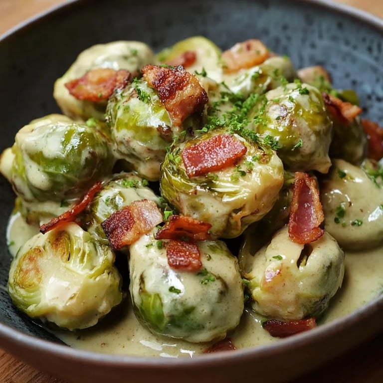 Rahm-Rosenkohl mit Speck und cremiger Soße