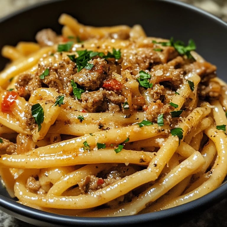 Slow Cooker Garlic Beef Pasta