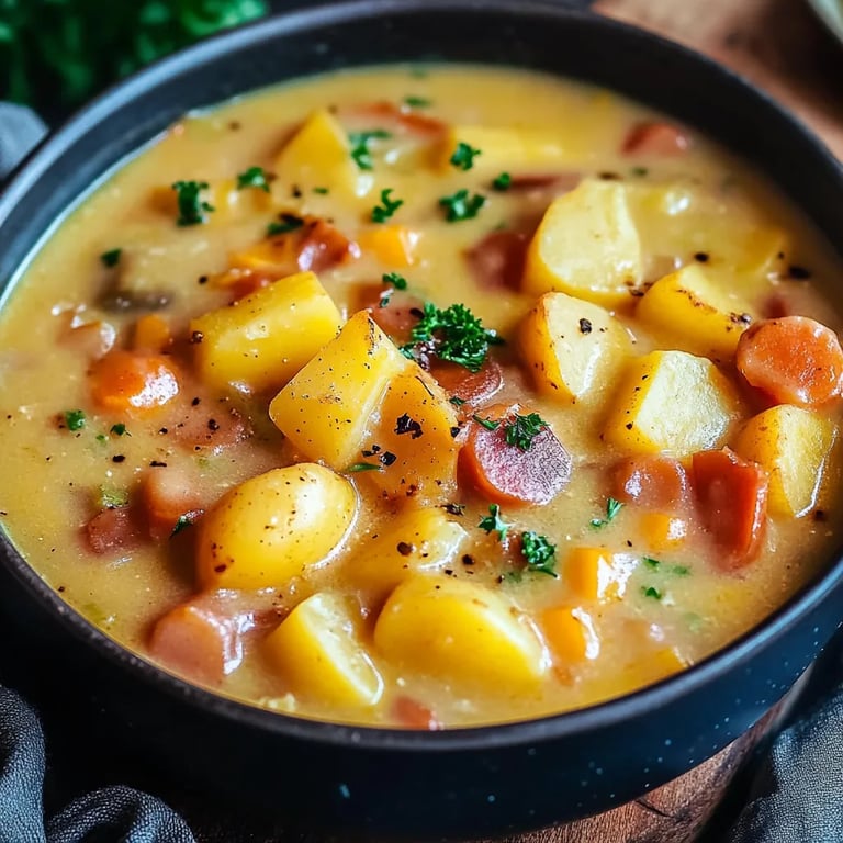 Eintopf mit Kartoffeln und Würstchen