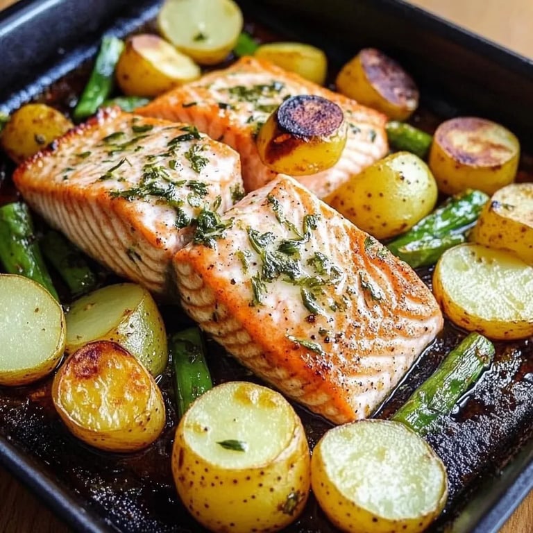 Lachs mit grünen Bohnen und Kartoffeln