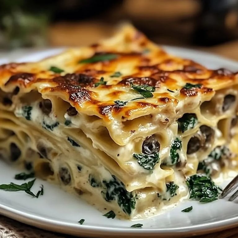 Creme-Spinat-Pilz-Lasagne