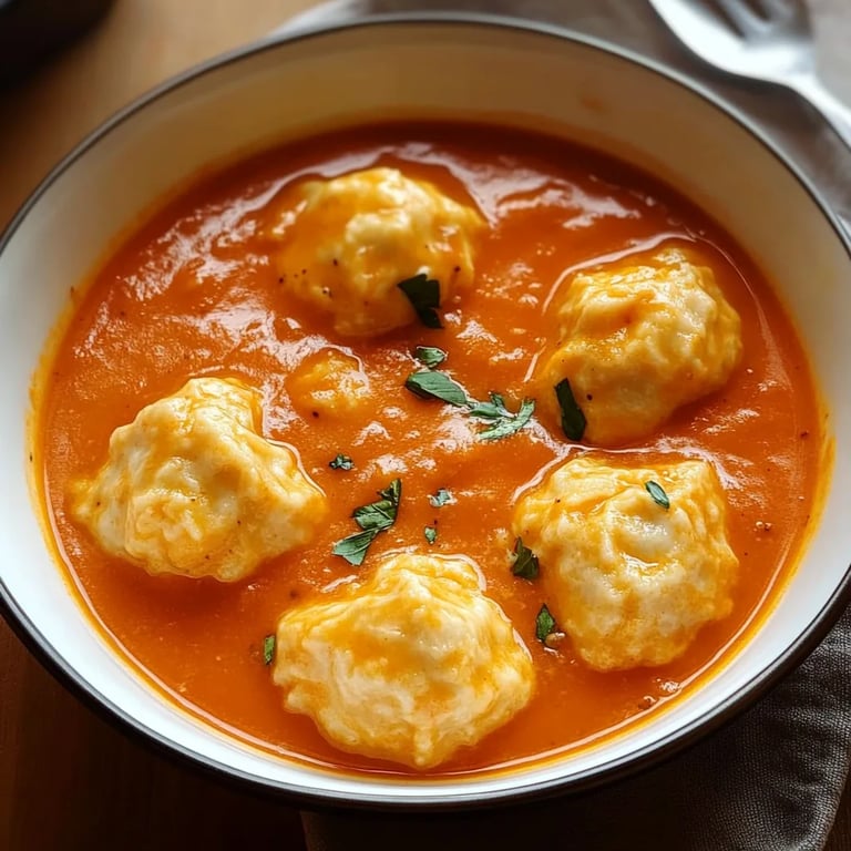 Tomato Soup with Cheese Dumplings