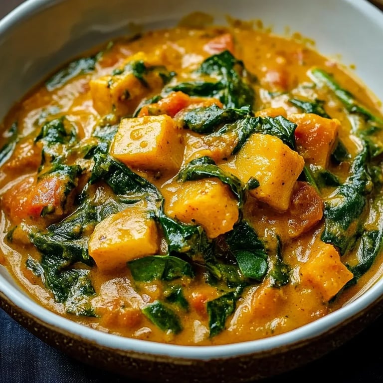 Süßkartoffel-Curry mit Spinat