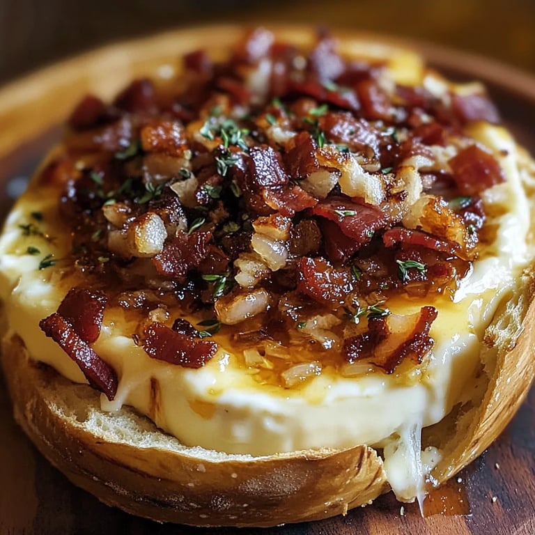Baked Brie with Caramelized Onions and Bacon