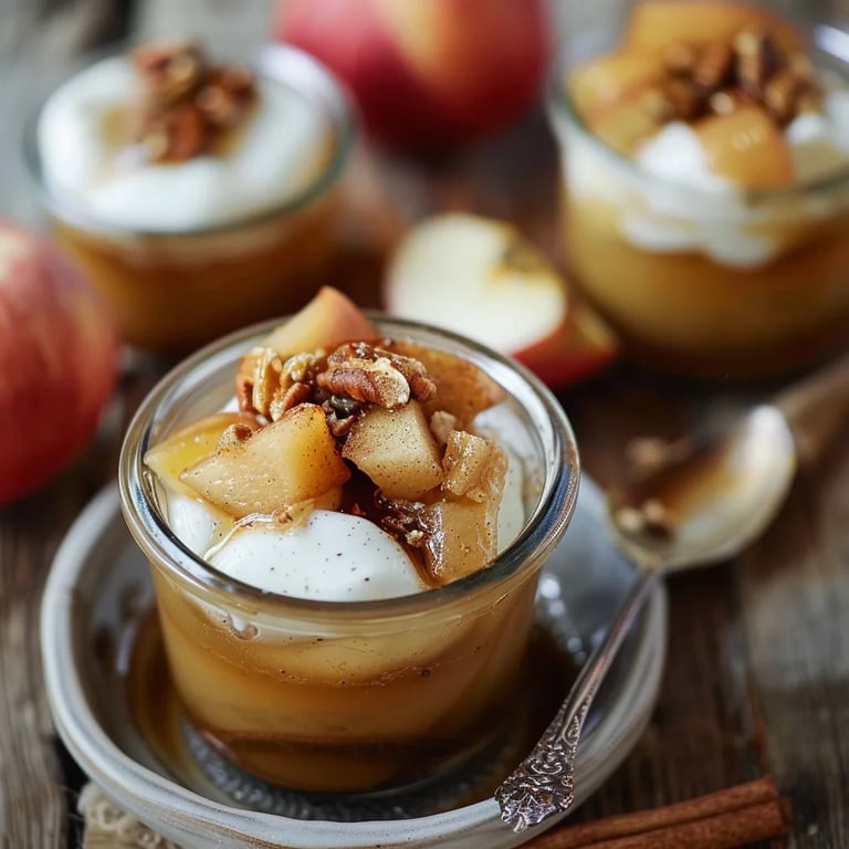 Apfelmus mit Zimtcreme und Karamell-Mandeln