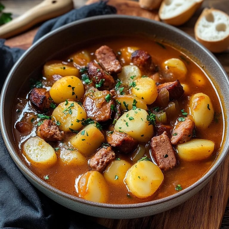 Kartoffelgulasch mit Würstchen