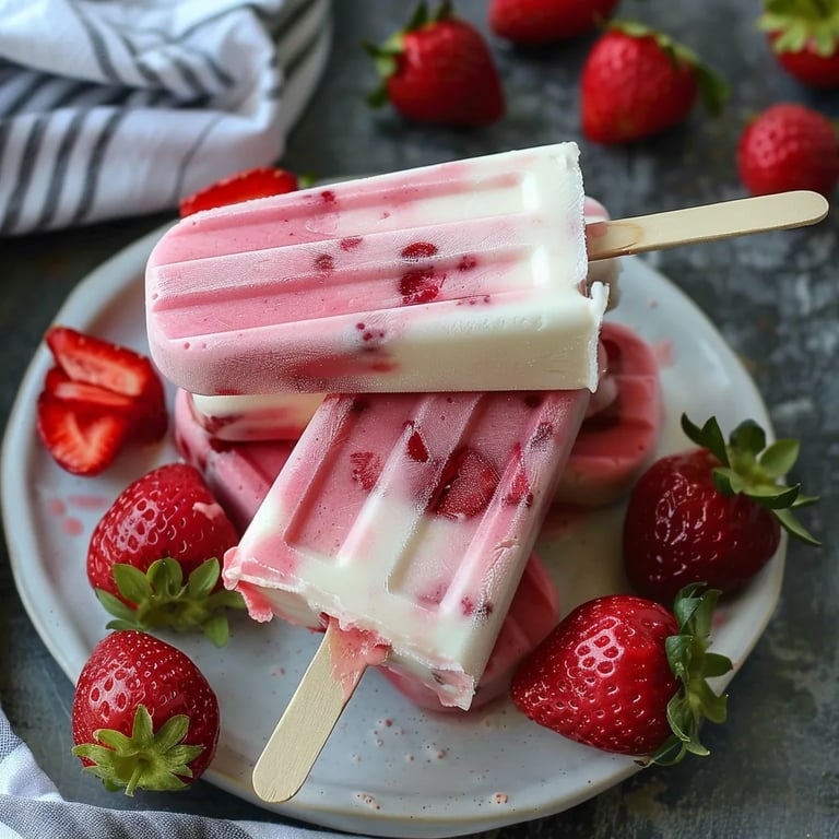 Picolé de Iogurte Grego com Morango