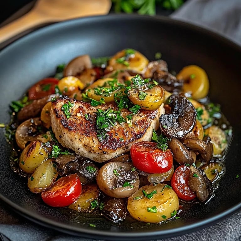 Pilzpfanne mit Rosenkohl & Kartoffelpüree