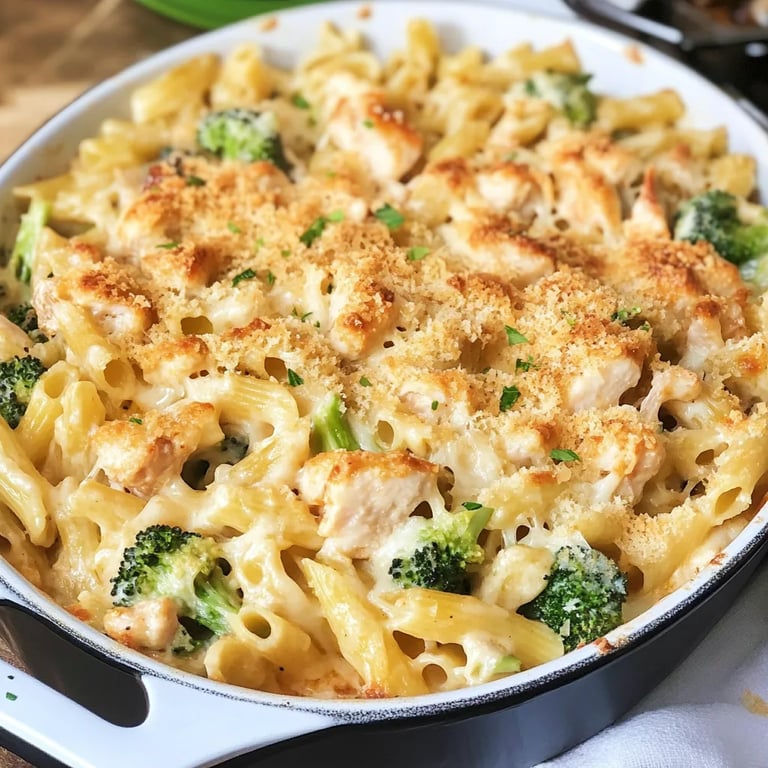 Hähnchen-Nudelauflauf mit Brokkoli