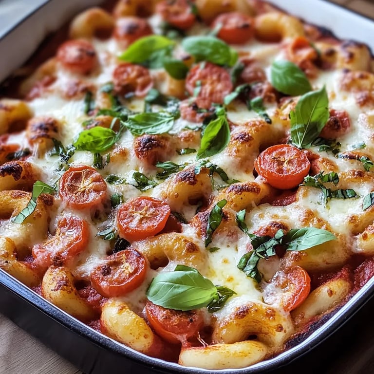 Nudelauflauf mit Tomaten und Mozzarella