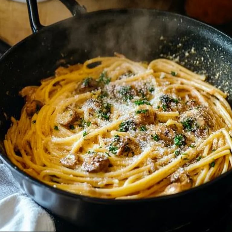 One Pot Pasta mit Brokkoli, Champignons und Hackfleisch
