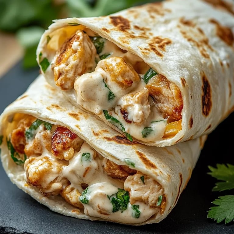 Käsige Knoblauch-Hühnchen-Wraps