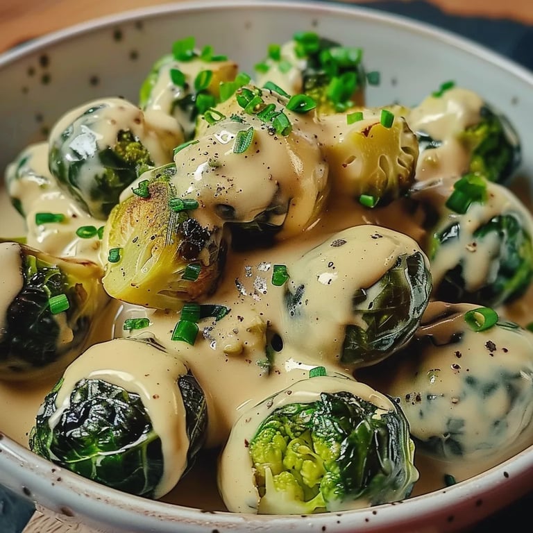 Rosenkohl in cremiger Frischkäse-Senfsauce