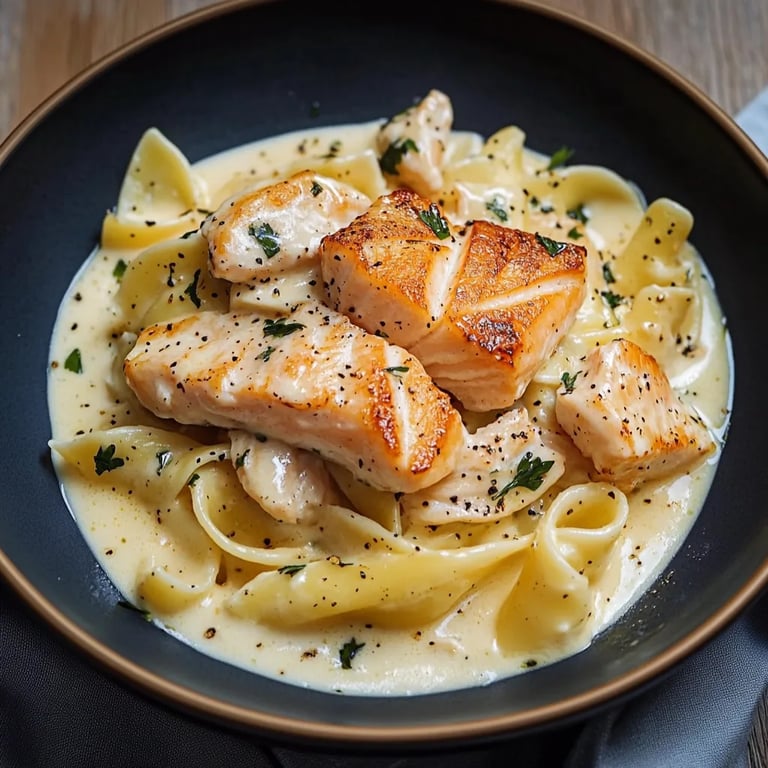 Pasta mit Lachs und Sahnesoße