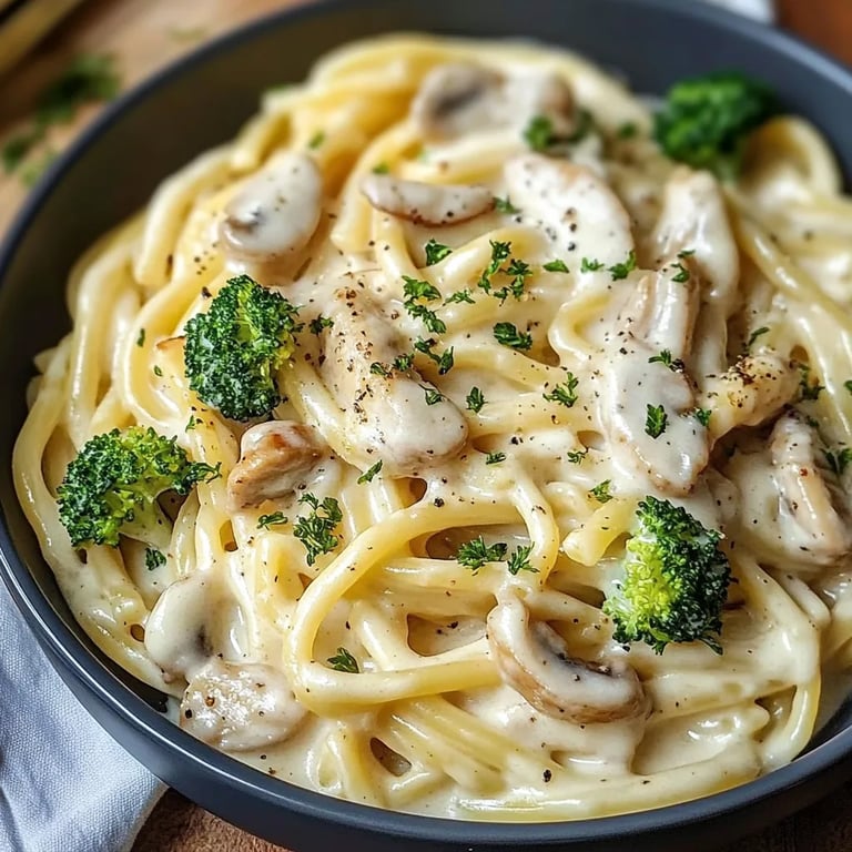 Cremige Hähnchen-Brokkoli-Pasta