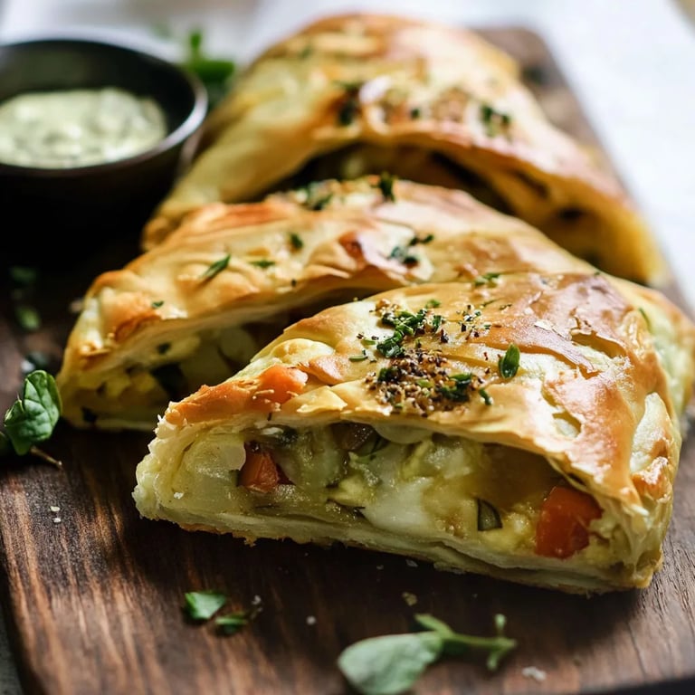 Gemüsestrudel mit Kräuterdip