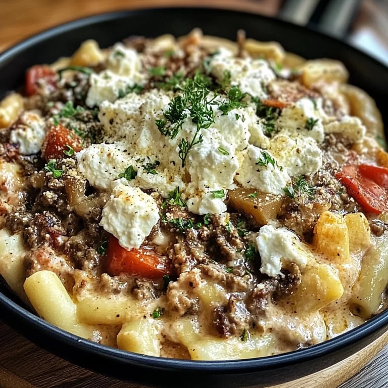 Nudelauflauf mit Feta Hackfleisch