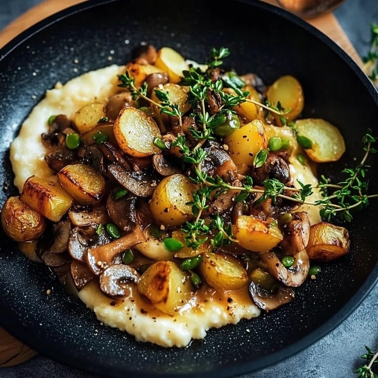 Pilzpfanne mit Rosenkohl & Kartoffelpüree