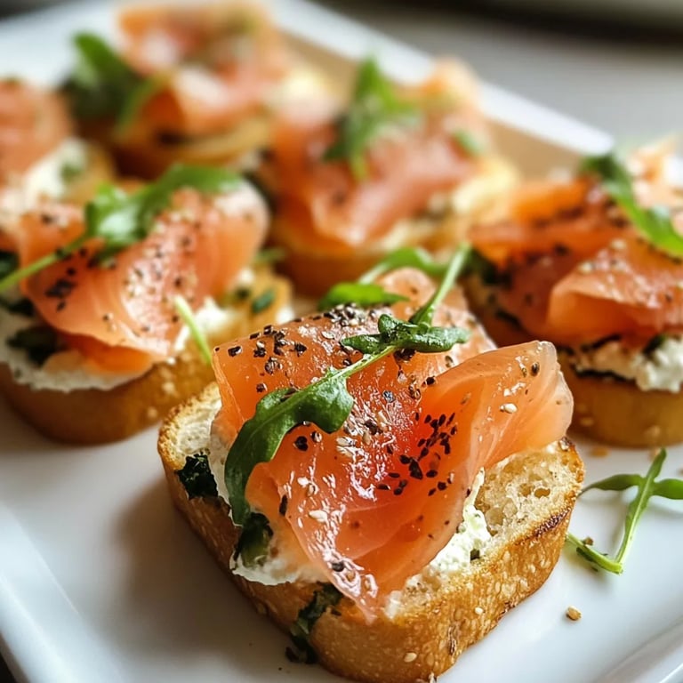 Smoked Salmon Crostini with Garlic Herb Cream Cheese