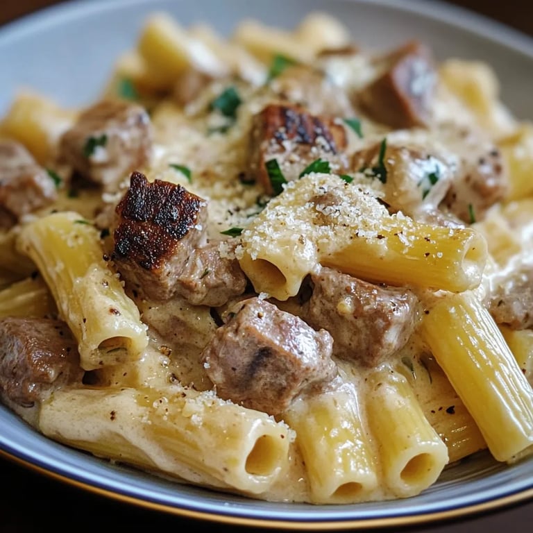 Cremiges Parmesan Rindfleisch mit Rigatoni