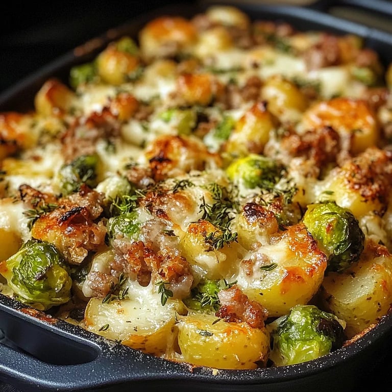 Rosenkohl-Auflauf mit Kartoffeln und Hackfleisch