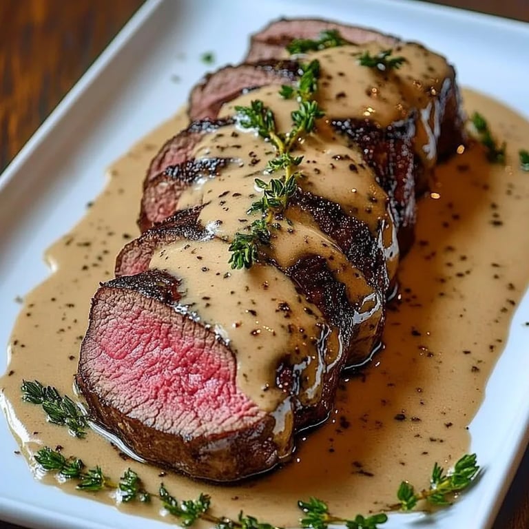 Zartes Rinderfilet mit cremiger Knoblauch-Dijon-Sahnesauce