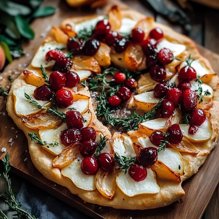 Geröstetes Birnen-, Cranberry- und Brie-Fladenbrot