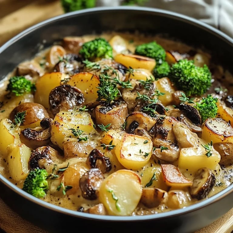 Brokkoli Kartoffel Pfanne mit Pilzen