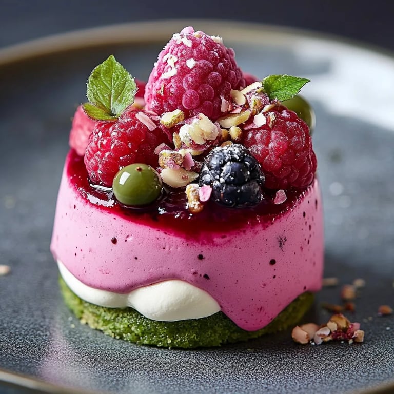 Feine Himbeer-Pistazien-Mousse-Törtchen