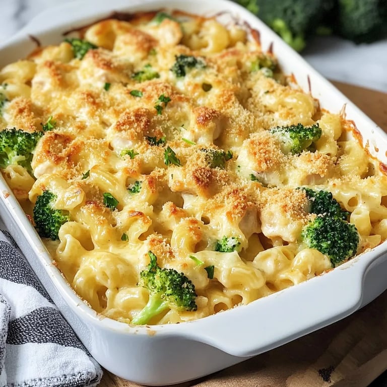 Hähnchen-Nudelauflauf mit Brokkoli