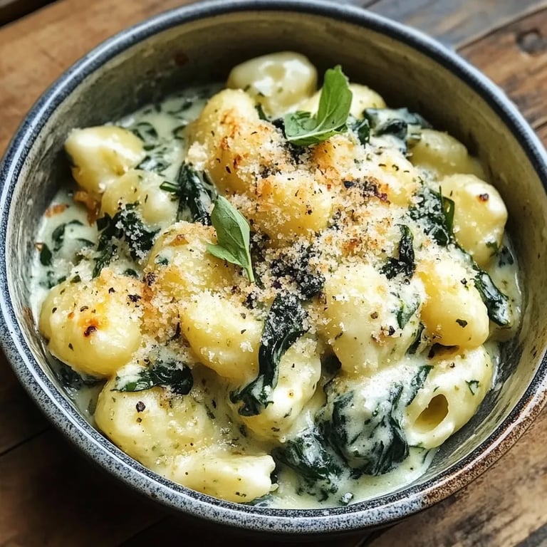Cremiger Pesto-Spinat-Gnocchi-Auflauf