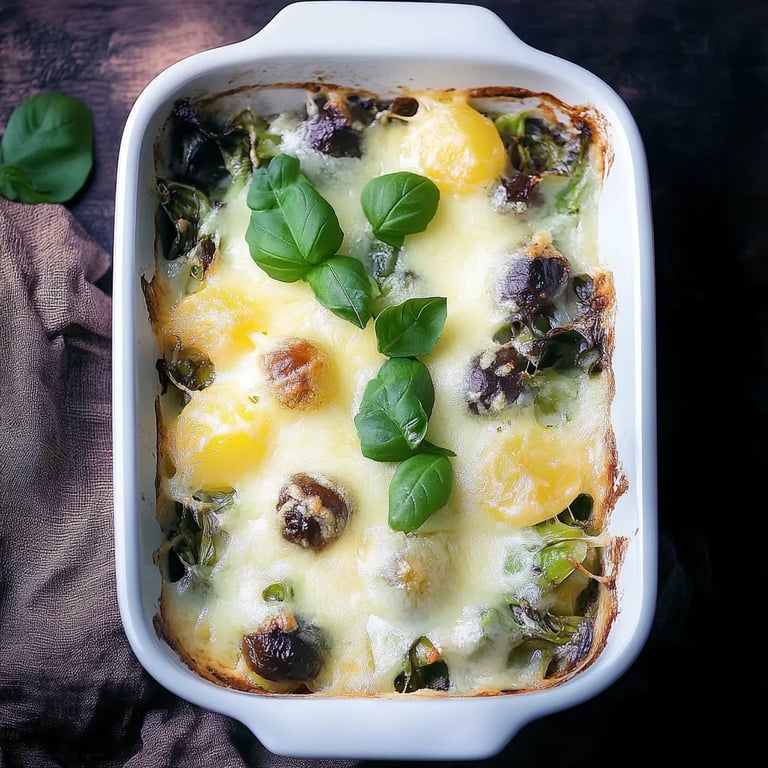 Rosenkohl-Hack-Auflauf auf Kartoffelpüree