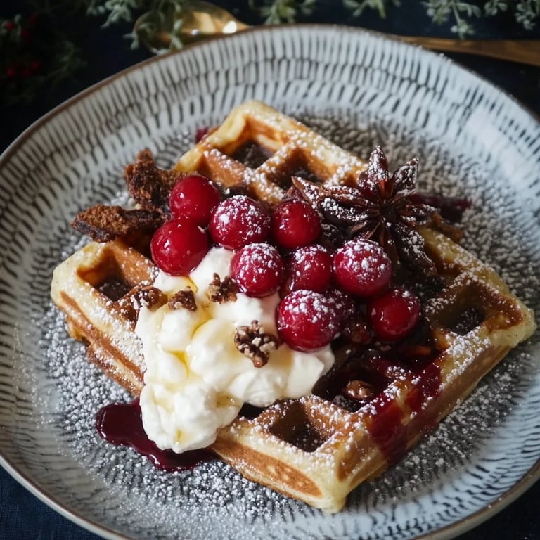 Zauberhafte Kombination! Spekulatius-Waffeln mit Gewürzkirschen und Eis-Sterne