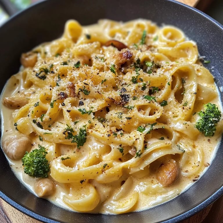 Datenight Pasta mit Brokkoli, Speck und Pilzen