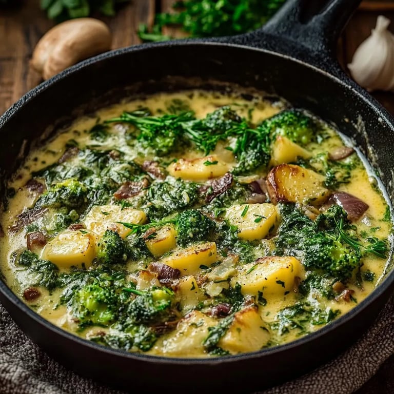 Brokkoli-Kartoffel-Pfanne mit Pilzen