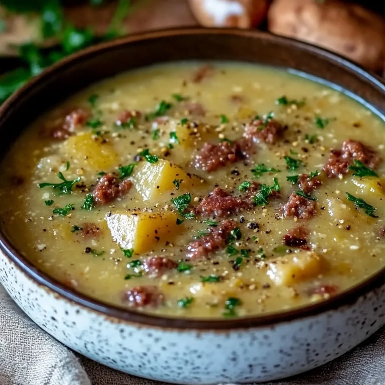 Friss-dich-dumm-Suppe – Cremige Käsesuppe mit Hackfleisch