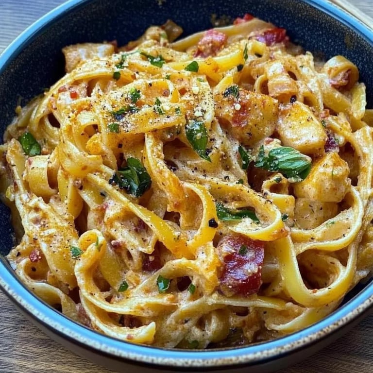 Cremiges Nudelgericht mit Brokkoli und Speck