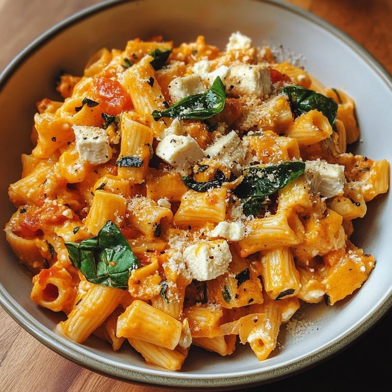 Schnelle Feta-Kürbis-Pasta