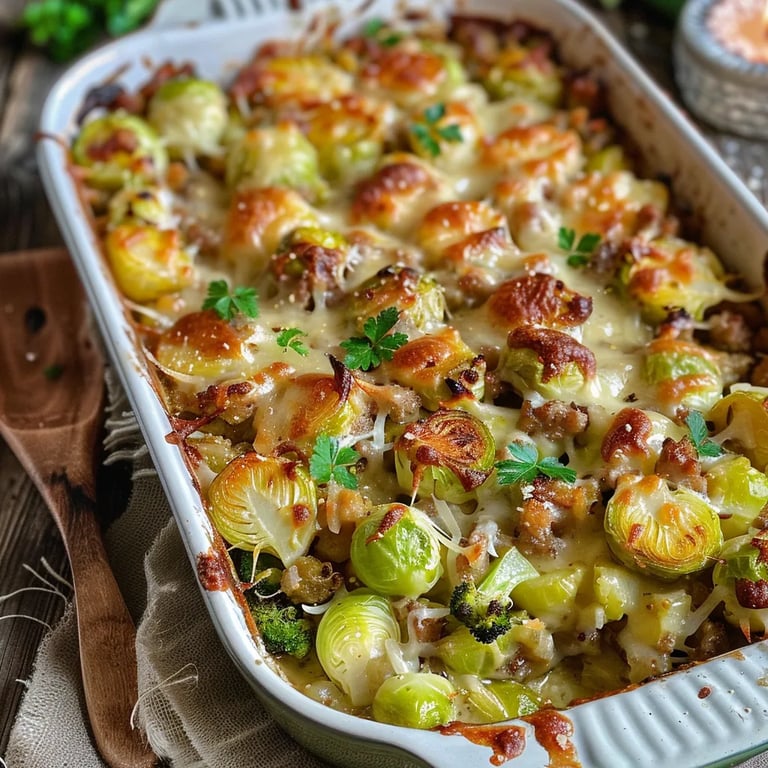 Rosenkohl Auflauf mit Kartoffel und Hackfleisch