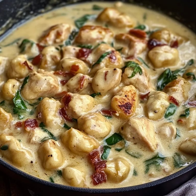 Cremiges Hühnchen und Gnocchi